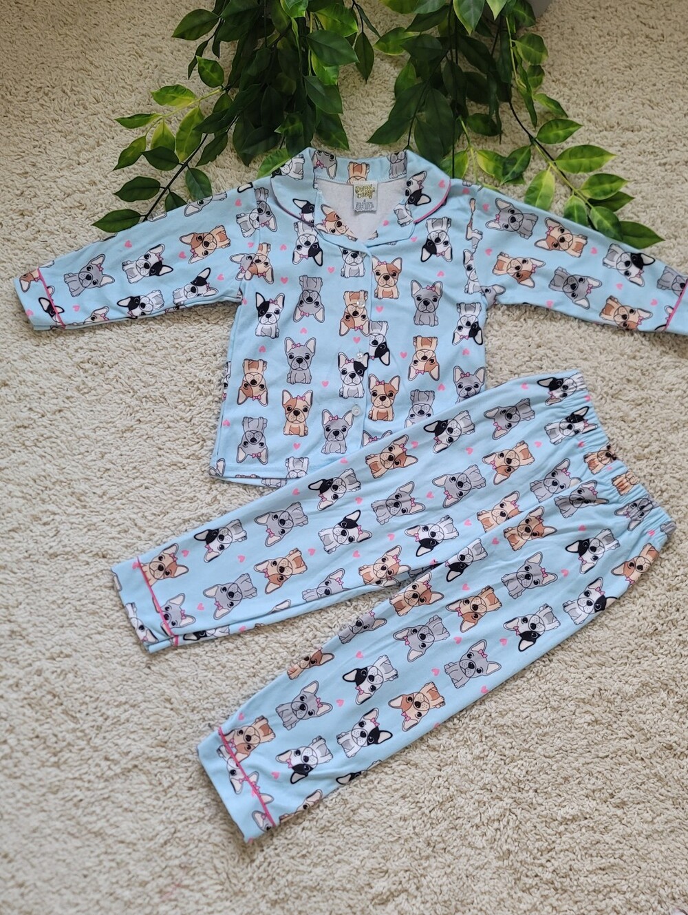 Little Girl French Bulldog Pajamas (Blue) (Size 4)
